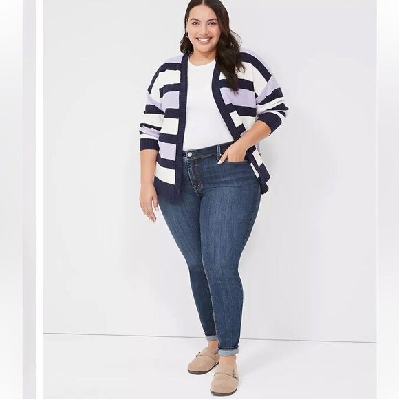 Lane Bryant Open-Front Stripe Cardigan - Picture 3 of 11
